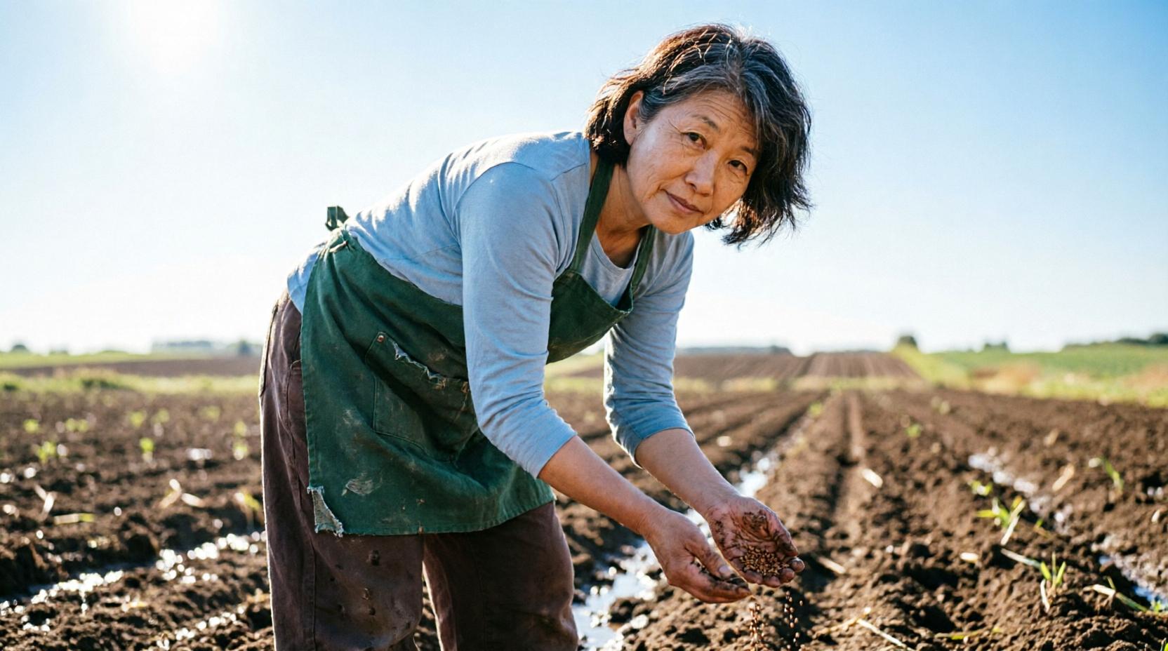 午前中にサヤエンドウの種をまく家庭菜園の様子