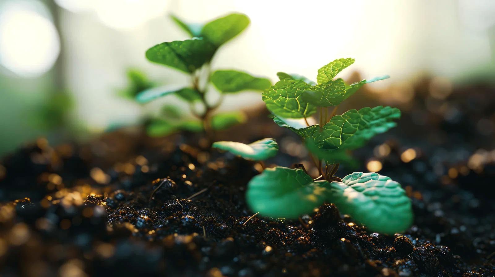 雑草が生える畑でサニーレタスを手入れする様子