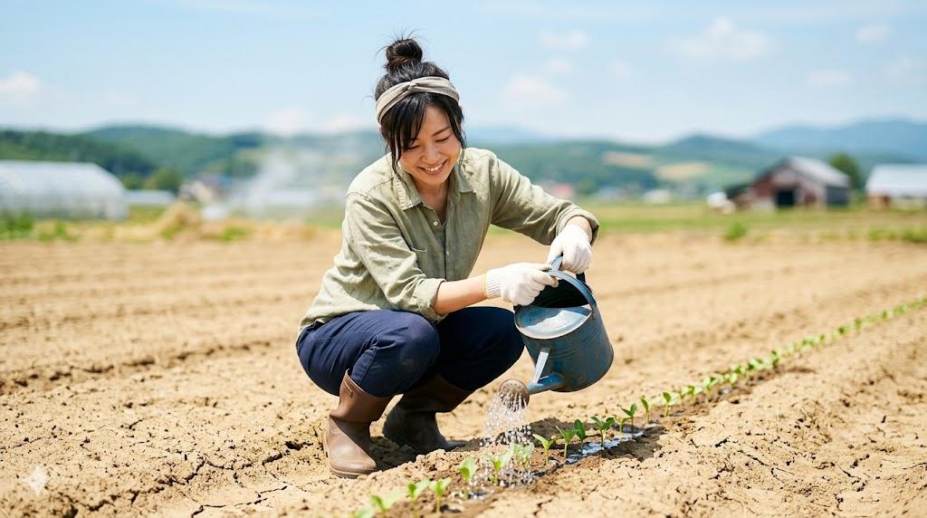 春菊の発芽後管理と収穫量向上のイメージ