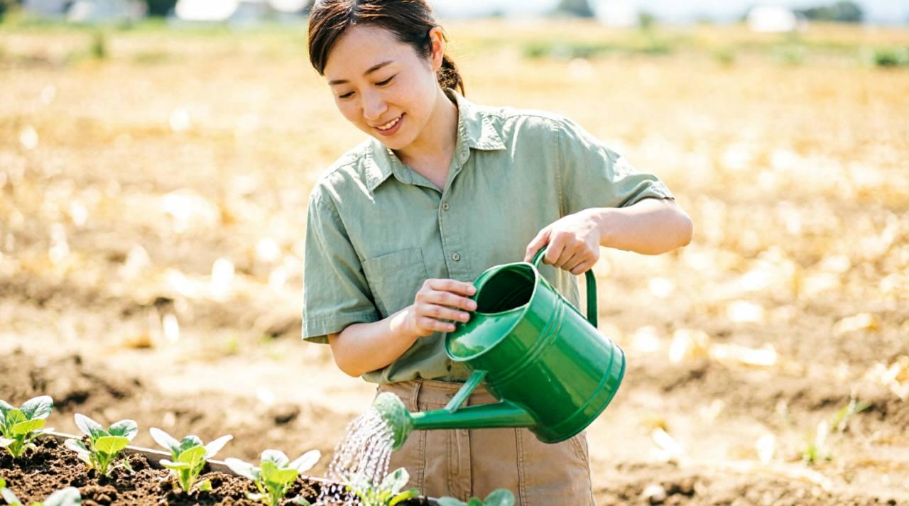カボチャの発芽後の育苗管理と植え替えのタイミングを示す画像