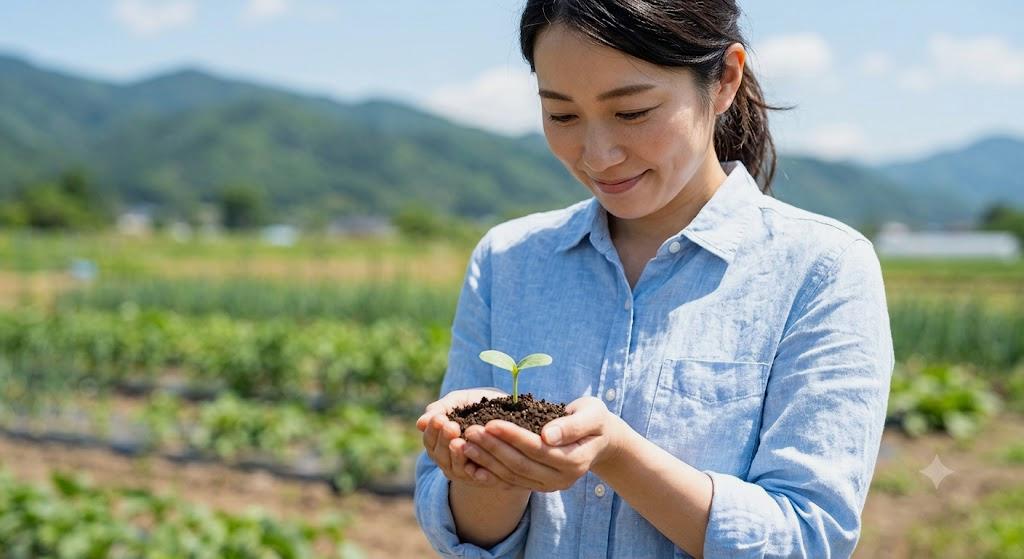 病害虫被害を受けたナス株を手入れして回復を図る作業
