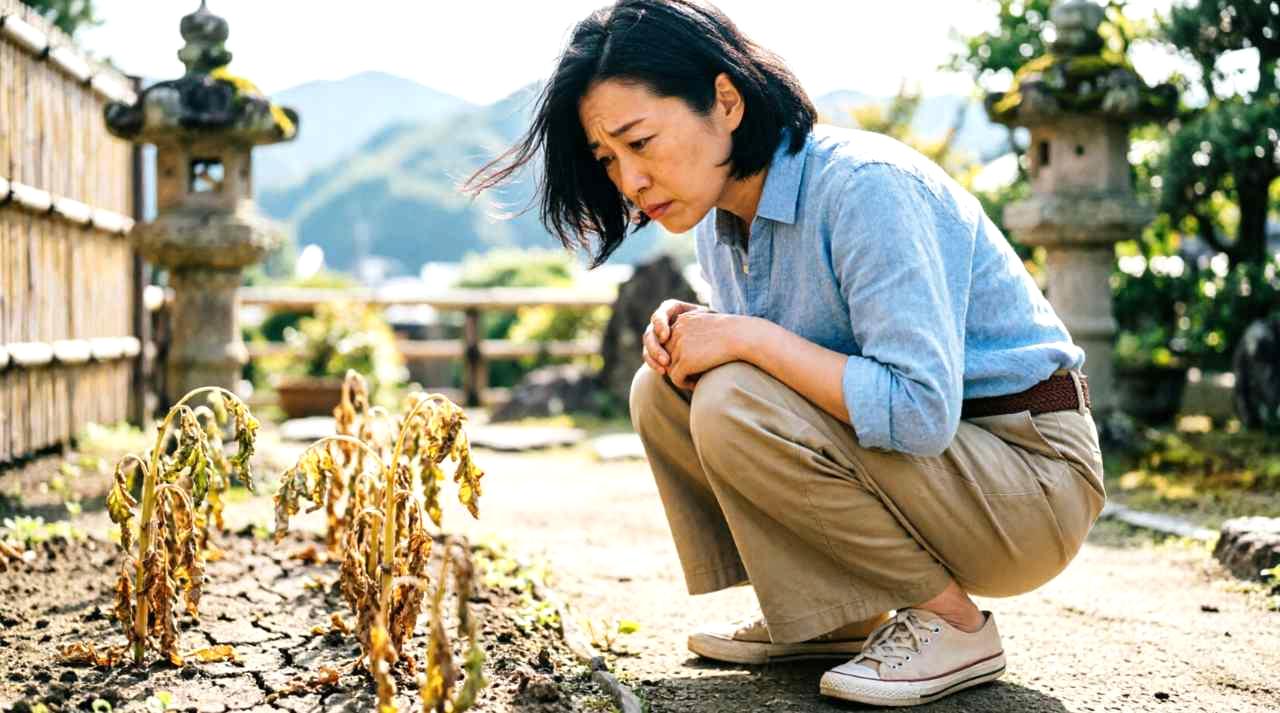 害虫や雑草からルッコラを守るための畑の手入れ風景