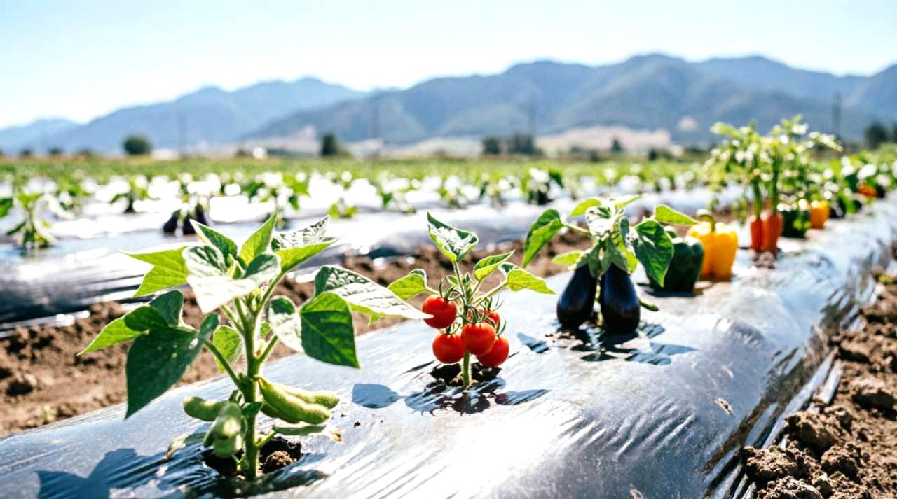 不織布で覆われた冬野菜の畝