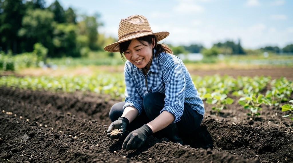 かぶや玉ねぎなど根菜類の栽培が行われる畑の様子
