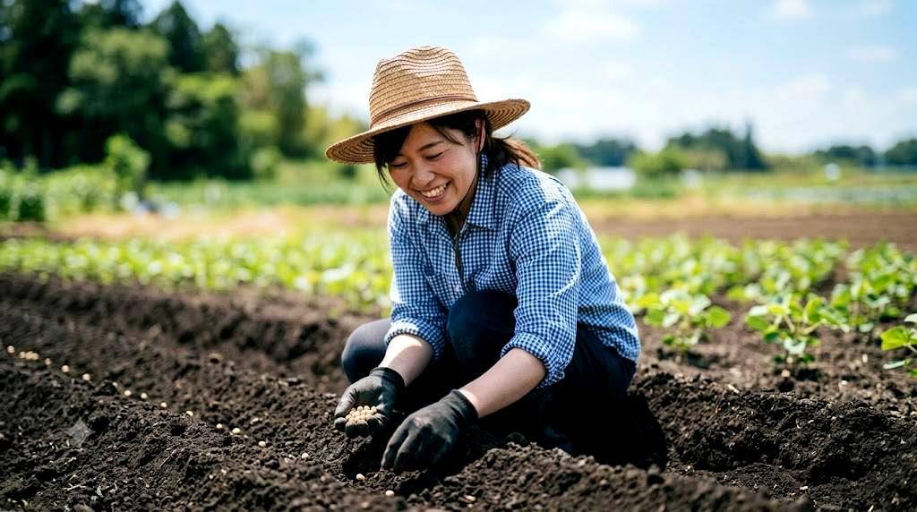 良い土壌で育つメロンの根と家庭菜園の畝