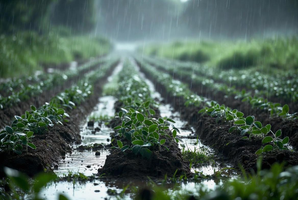 梅雨時でも健全に育つハウス内のカボチャ栽培風景