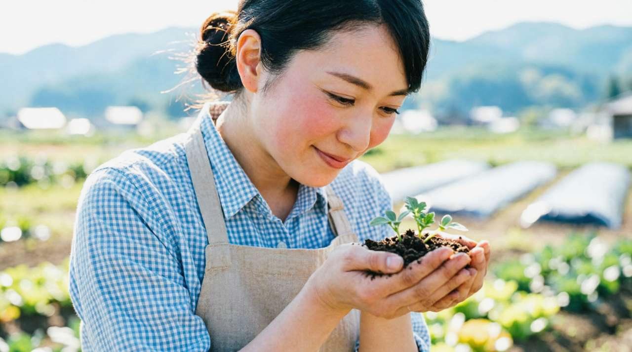 日当たりと株間を整えた家庭菜園で、つるありインゲンが健全に育ち実をつける様子