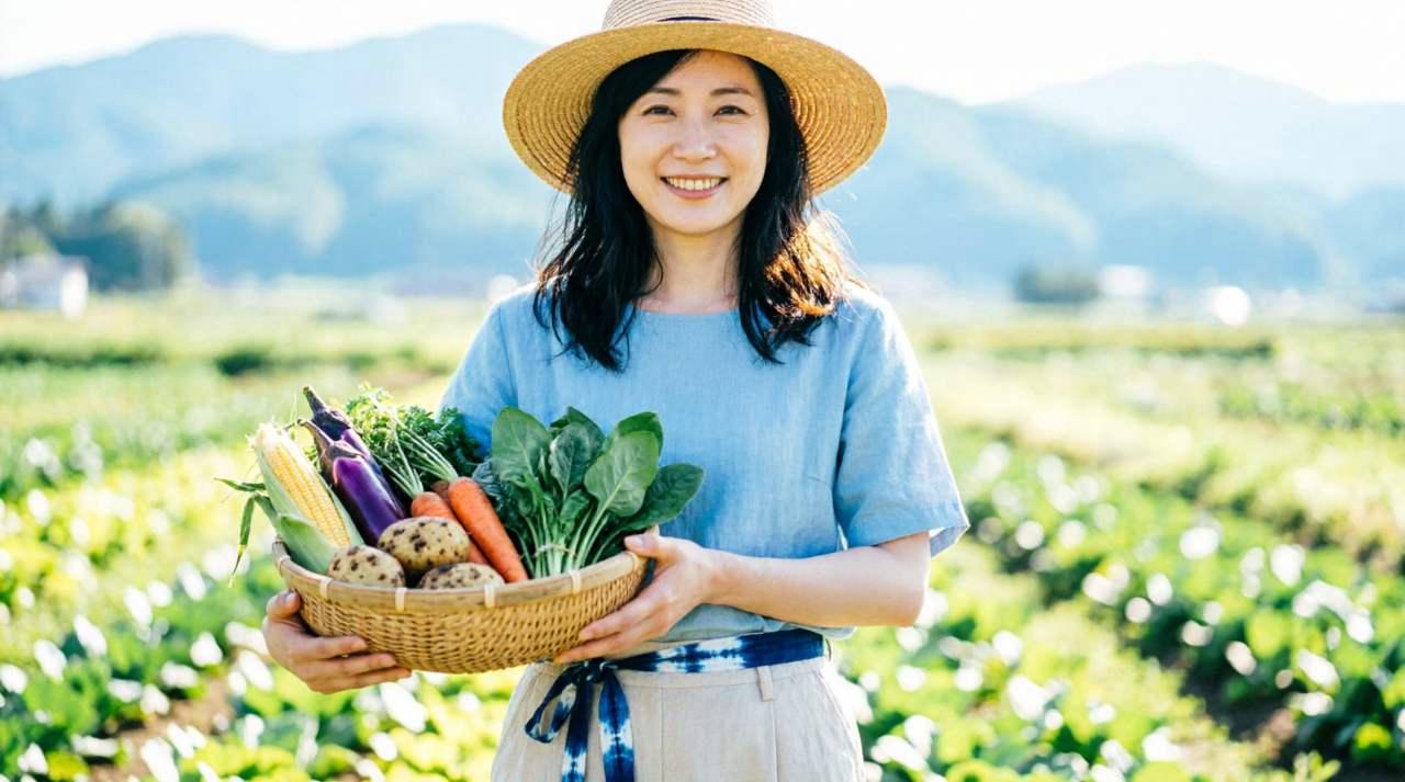 元気に育った春菊を収穫する家庭菜園の風景