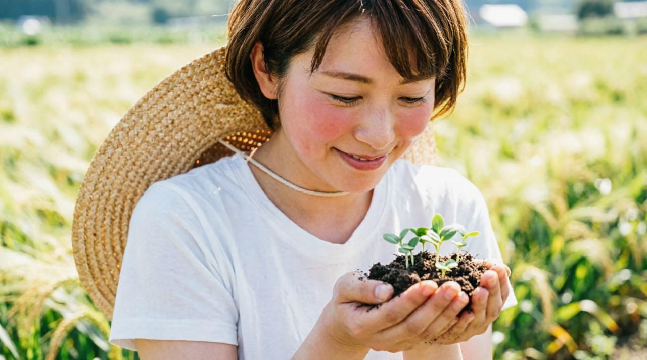 メロンの株元を守るために対策を行う家庭菜園