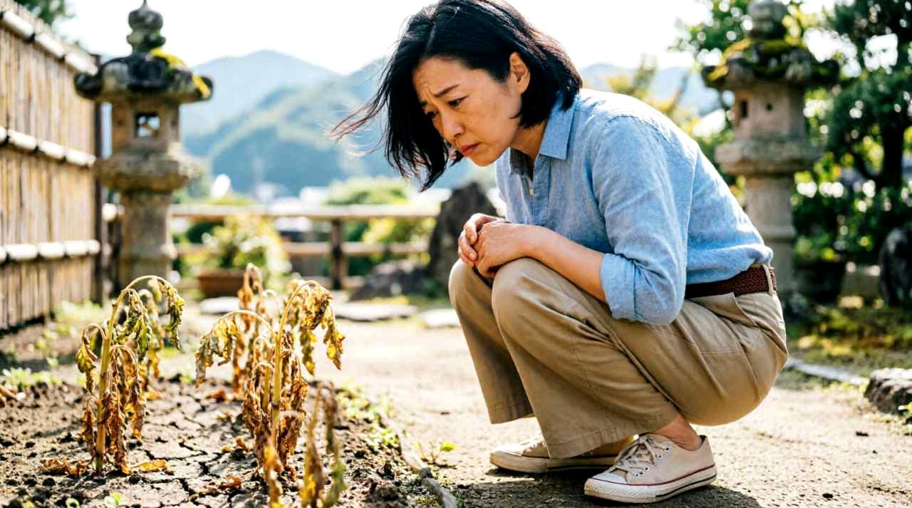 スイカの葉についた害虫被害を確認する様子