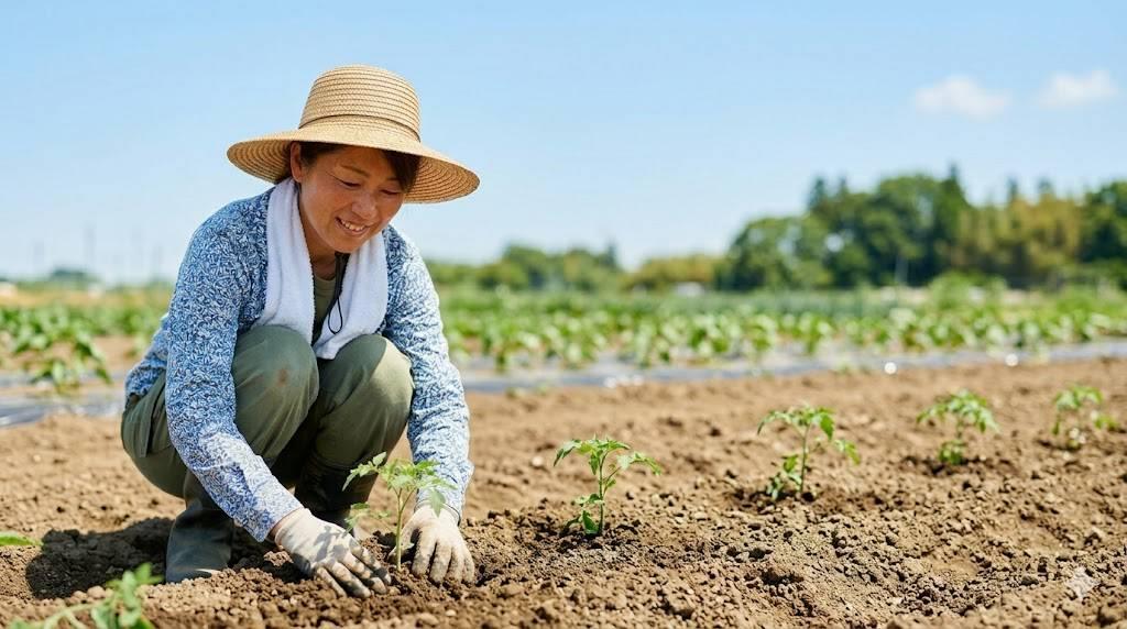 畑で元気に育つサニーレタスと無農薬栽培の様子