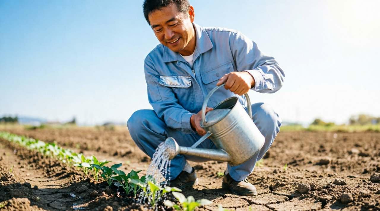補植した枝豆が落ち着いて根付き、管理の要点がまとまったイメージ