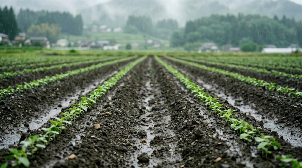 雨後の泥はねから葉を守るズッキーニの株元管理