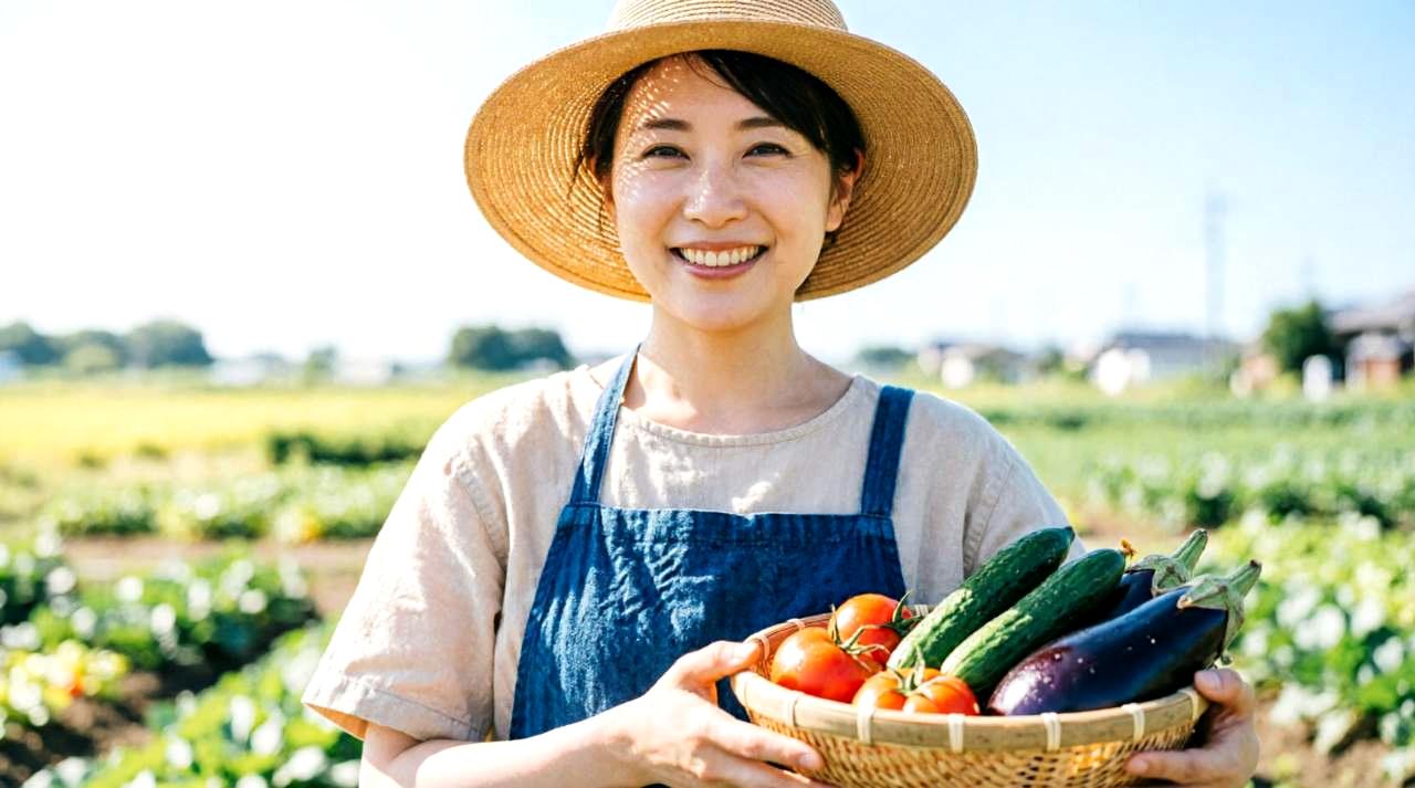 収穫適期を迎えて粒がふくらんだトウモロコシを手に取る場面