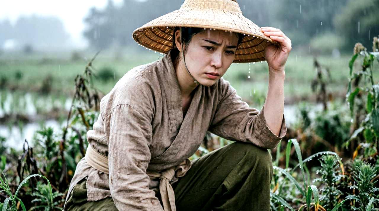 台風後に傷んだ絹さやの葉や茎を確認する様子