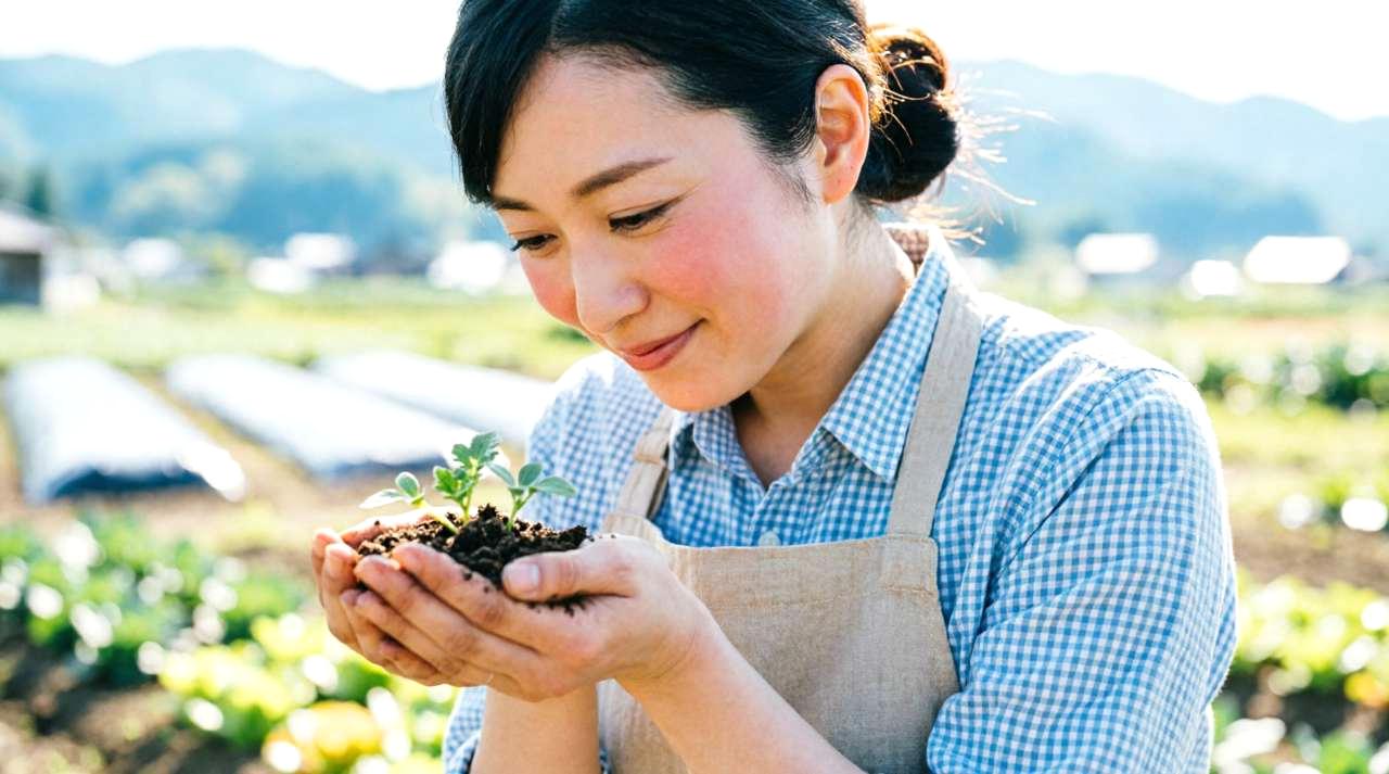 強風を受けるトウモロコシ畑と地中で広がる根のイメージ