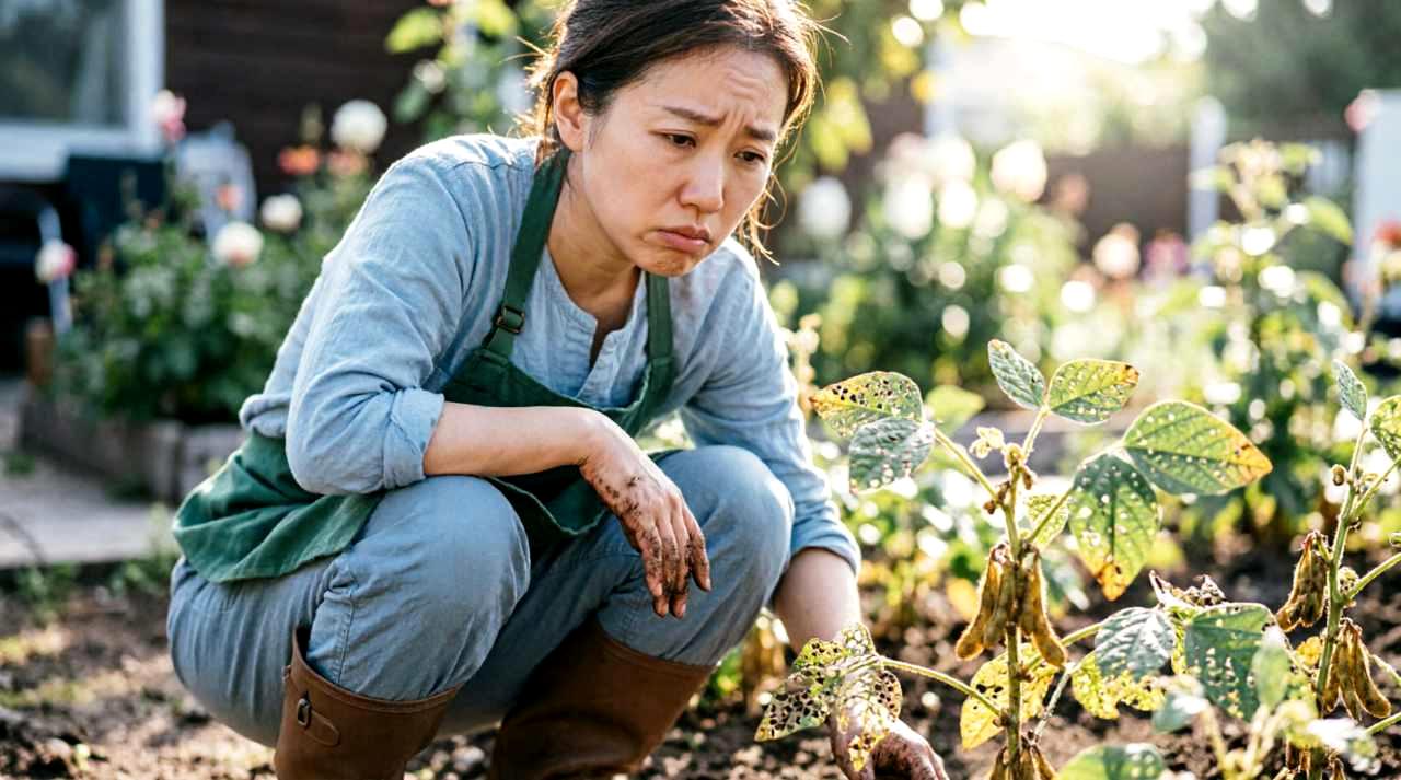 害虫対策を見直すためにズッキーニを観察する様子