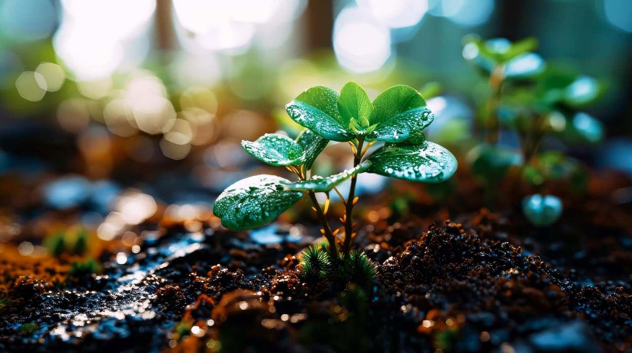 トウモロコシの葉を守るため害虫と雑草を確認する家庭菜園の様子