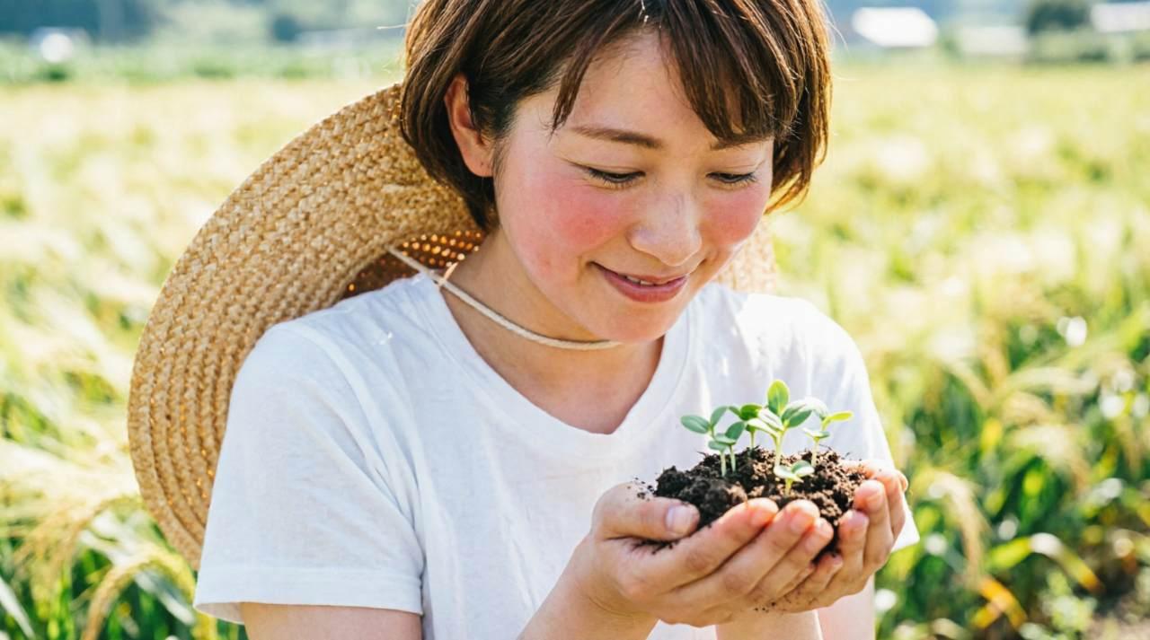 自然栽培の畑で元気に育つカボチャと土の様子