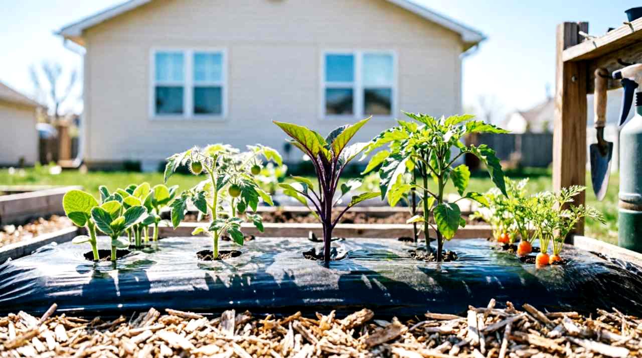野菜を植える前の畑にダンボールを準備している様子