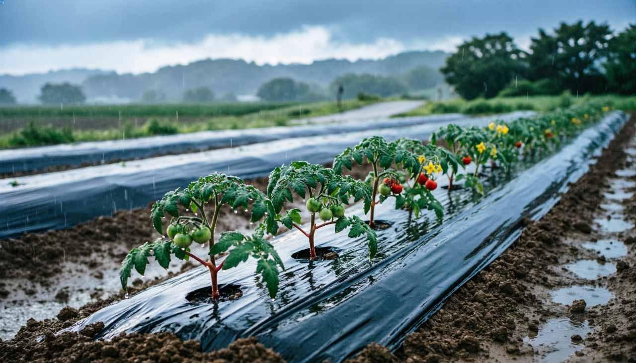 畝の上に設置されたダンボールマルチと水菜