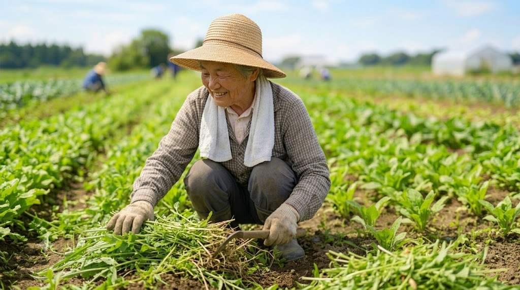 管理された青森県の畑と健全に育つ作物の風景
