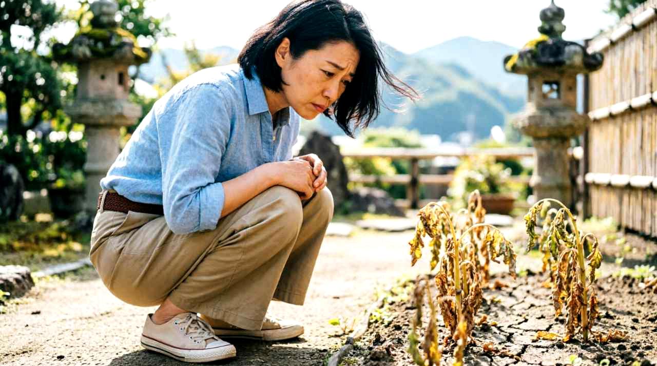 えんどう豆の苗を守るために害虫対策を行う家庭菜園