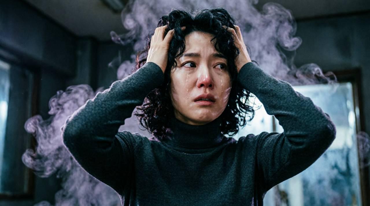 元気がなく葉が下向きになったオクラの株を確認する様子