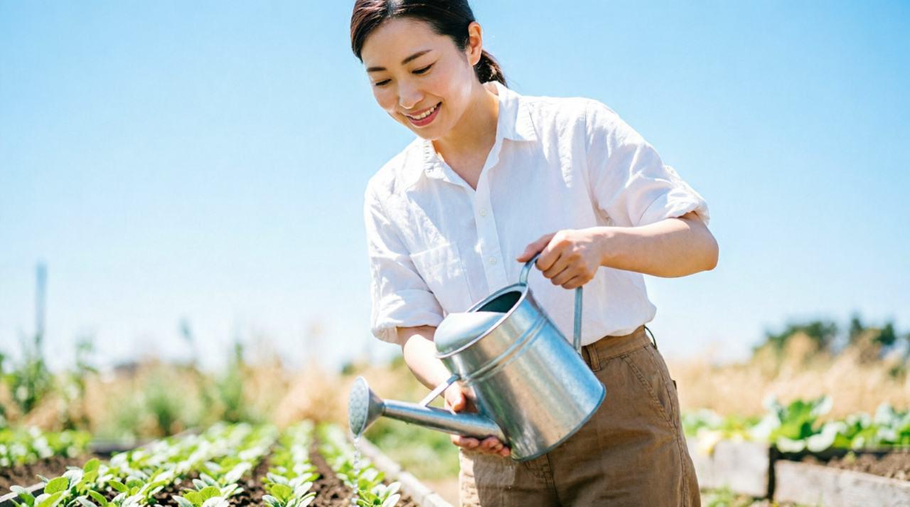 寒冷紗で枝豆苗をやさしく遮光して活着を助けている様子