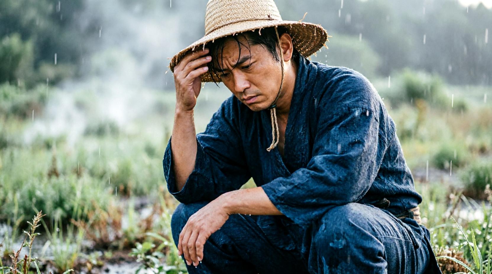 野草採取時の注意点を示す畑の風景と手に取る様子