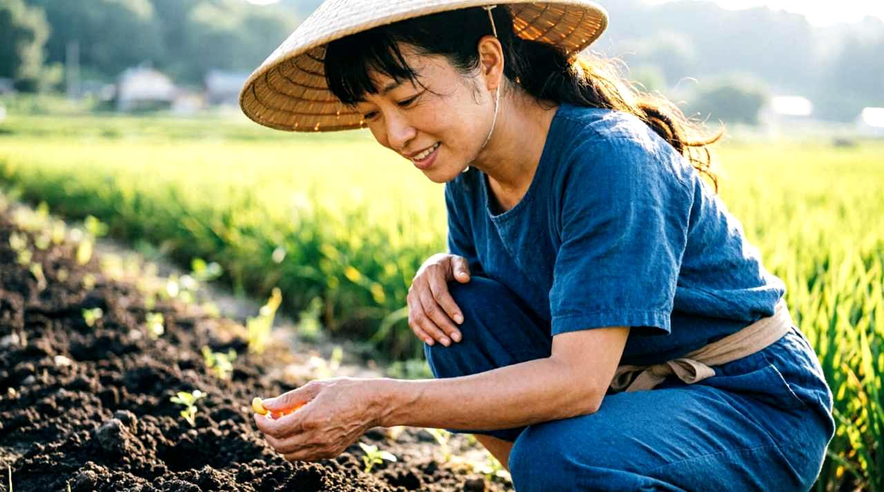 家庭菜園の畑で土を耕して準備する様子