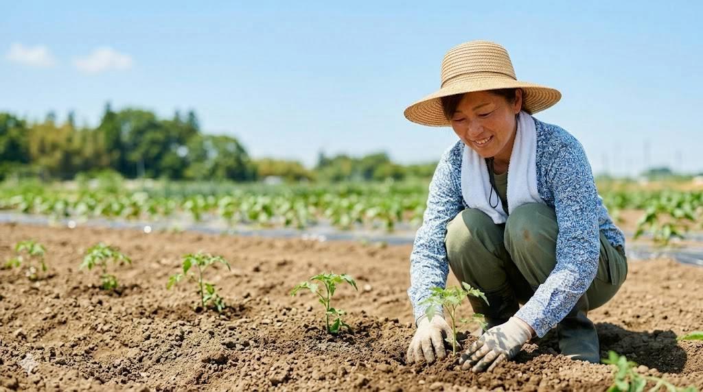 化学肥料を使わず自然な環境で育つチンゲンサイの畑