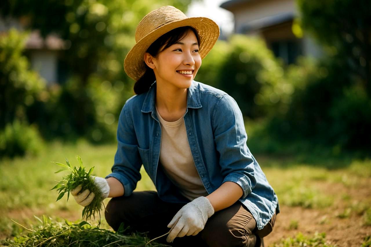 メヒシバ対策を行い野菜が育つ家庭菜園の様子