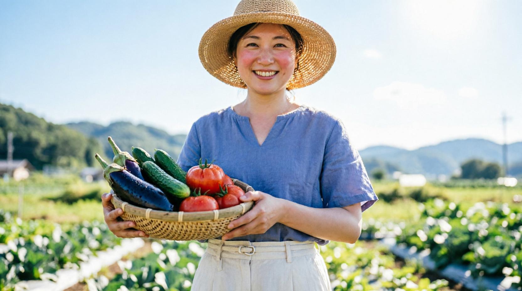 ベランダで実ったシシトウを収穫する家庭菜園風景