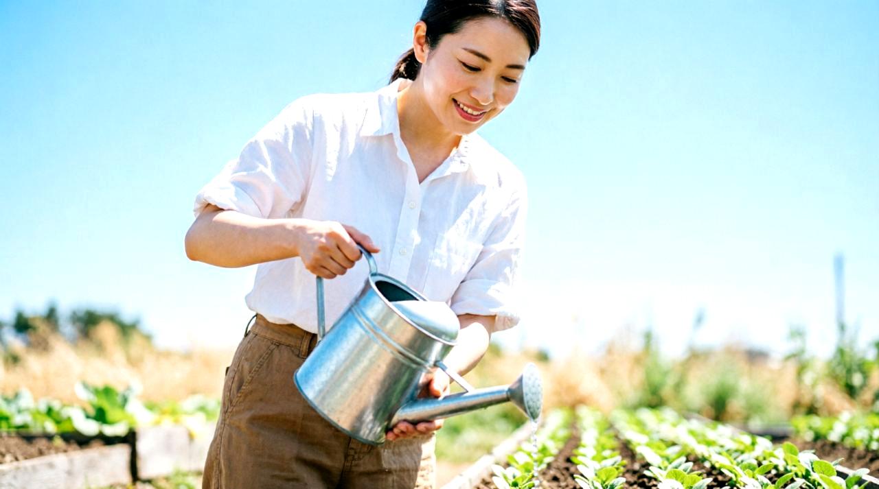 発芽した小松菜から収穫前まで育った畑
