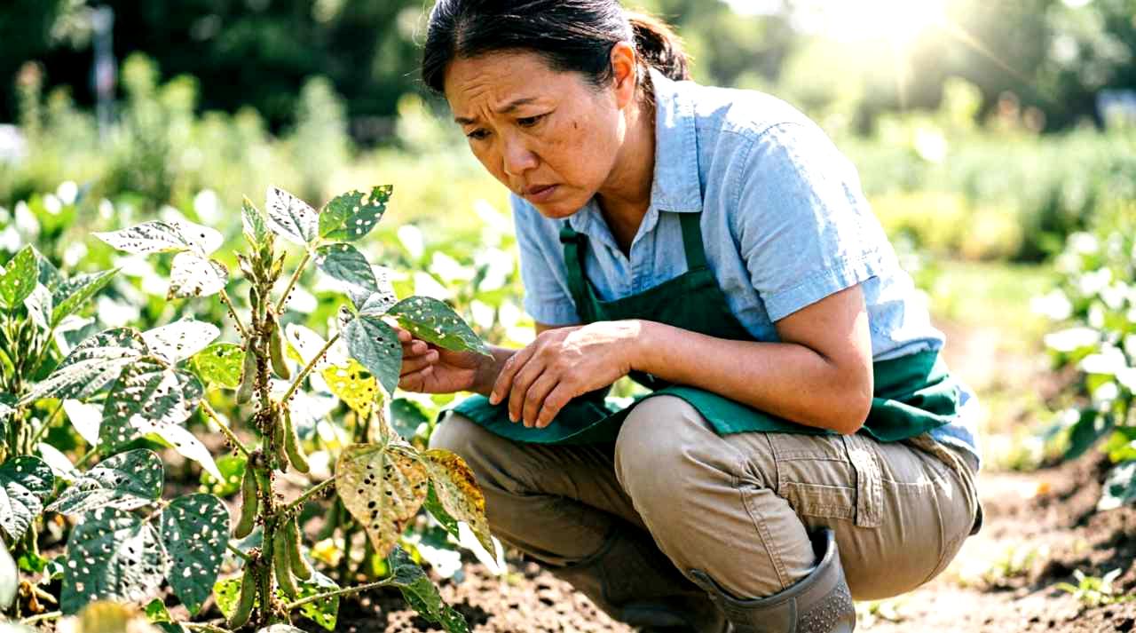 病害虫や生育不良で弱ったえんどう豆の苗