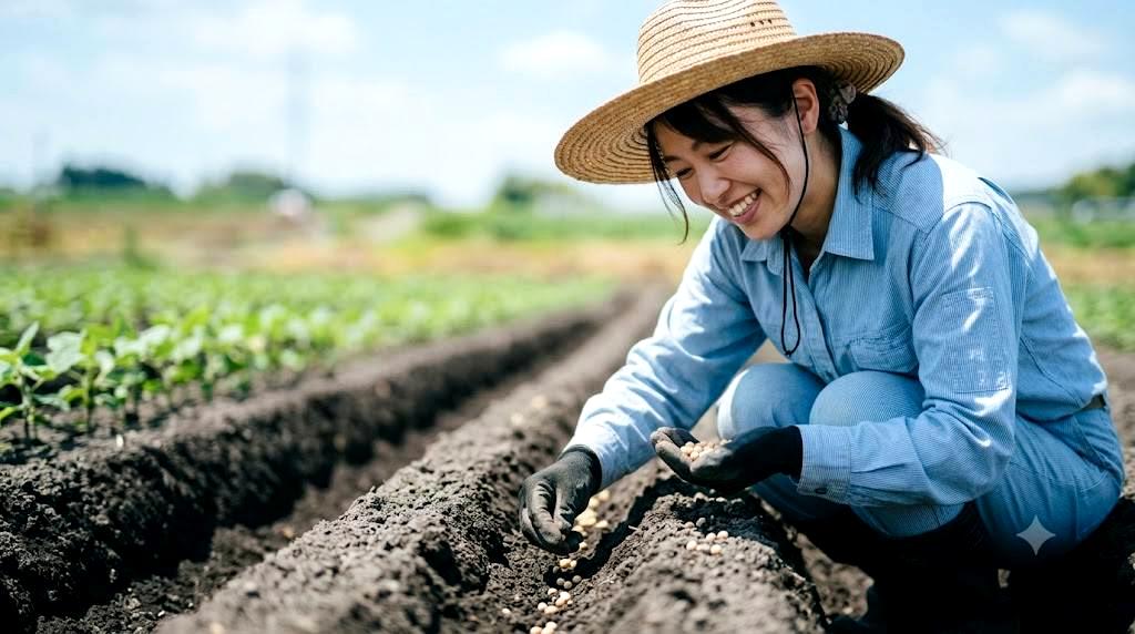 畑で野菜の栽培場所を分ける輪作管理のイメージ