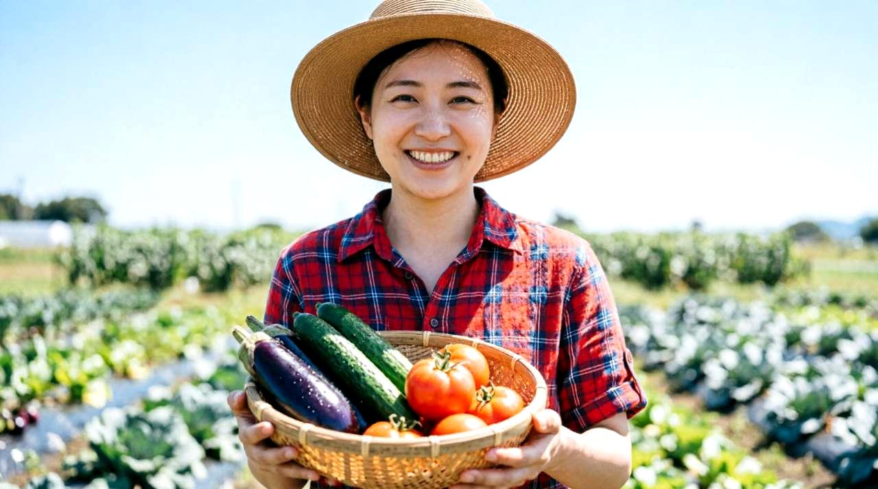 収穫間近の大きく締まったキャベツが並ぶ、雑草が適度に制御された不耕起畑の全景