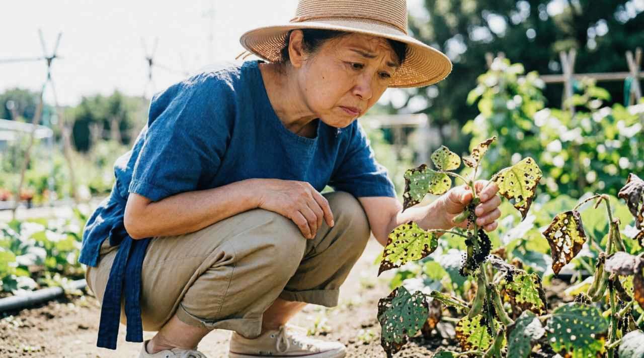 防鳥テグスとネットを組み合わせたラディッシュ畑