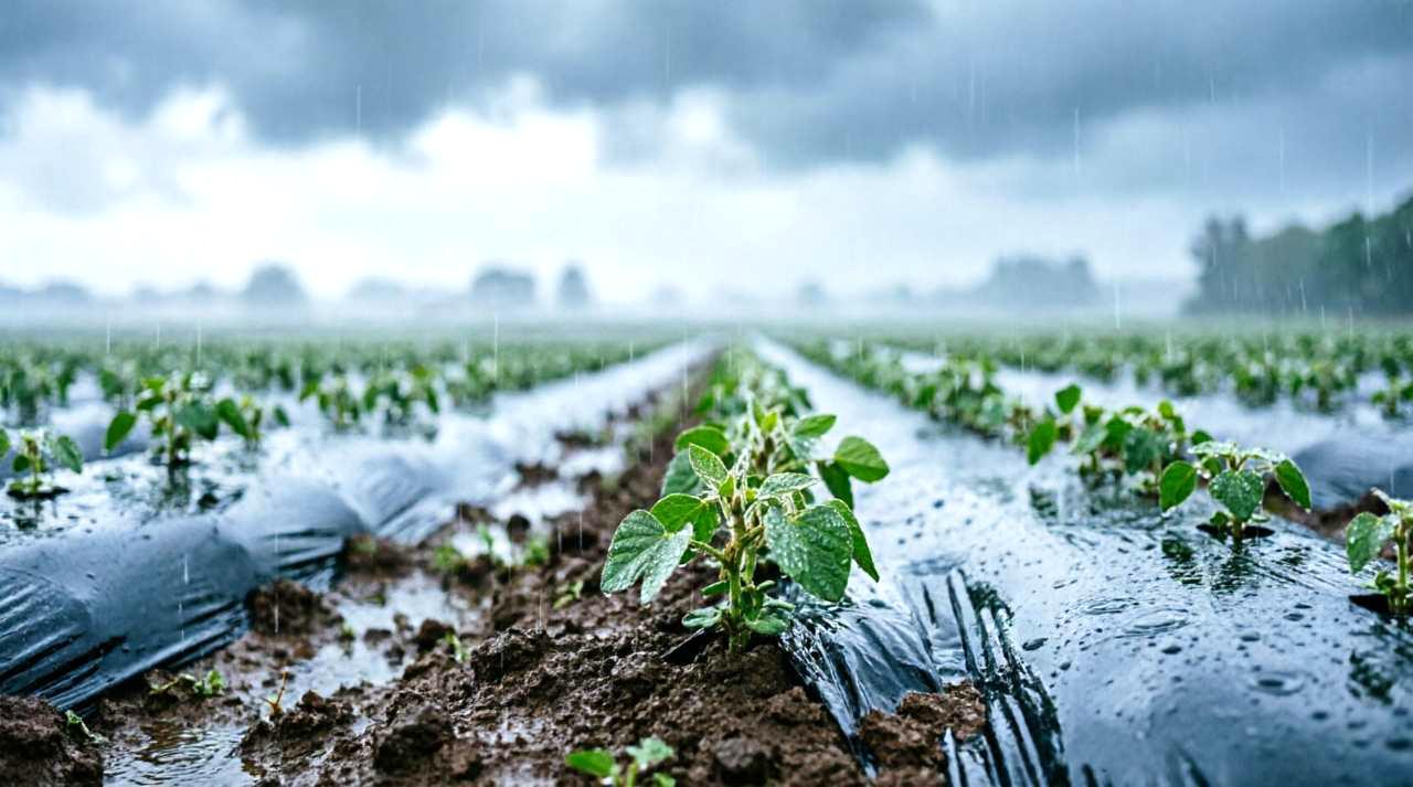 葉を守るために防虫対策されたブロッコリーの栽培風景