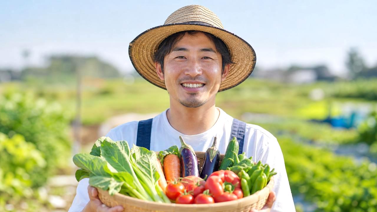 熟したゴーヤを収穫する手