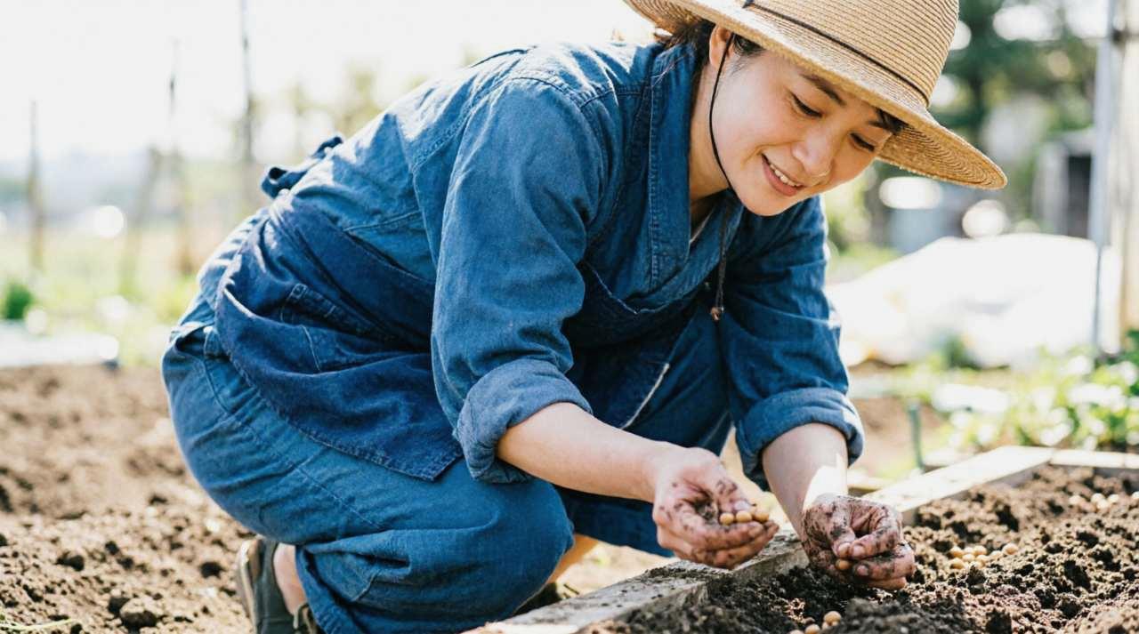 自然農の畑で土作りを進める様子