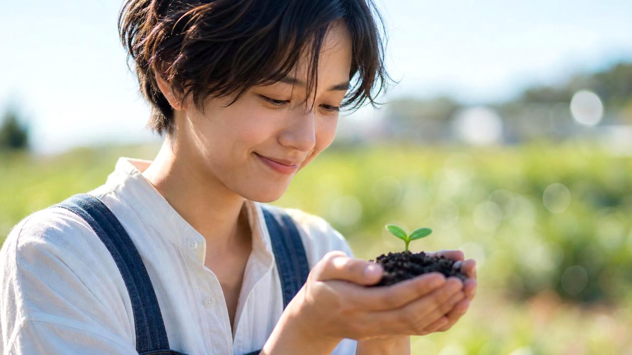 枝豆の育苗トレイを日当たりと風通しの良い場所に移動している手元