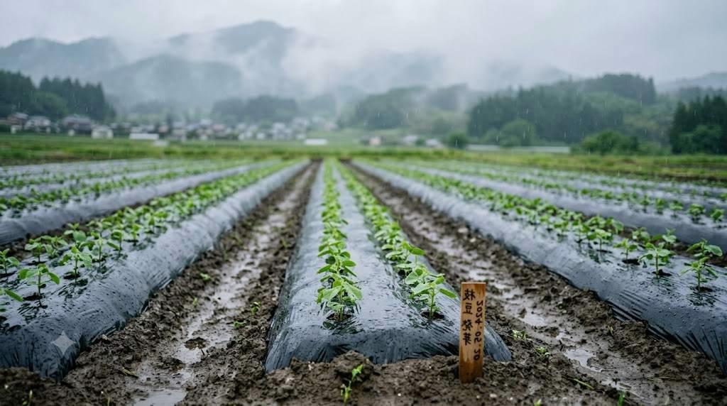 排水性を高めるため高めに整えた白菜用の畝
