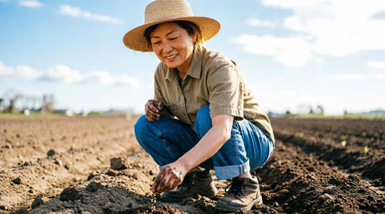 元気がないミニトマトと土の状態を確認する様子