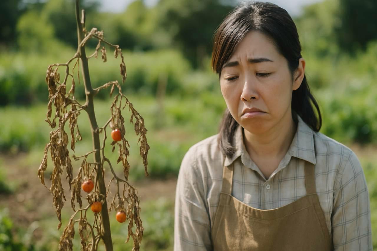 健康な水菜と、過湿で軟化した水菜の葉を並べた比較写真