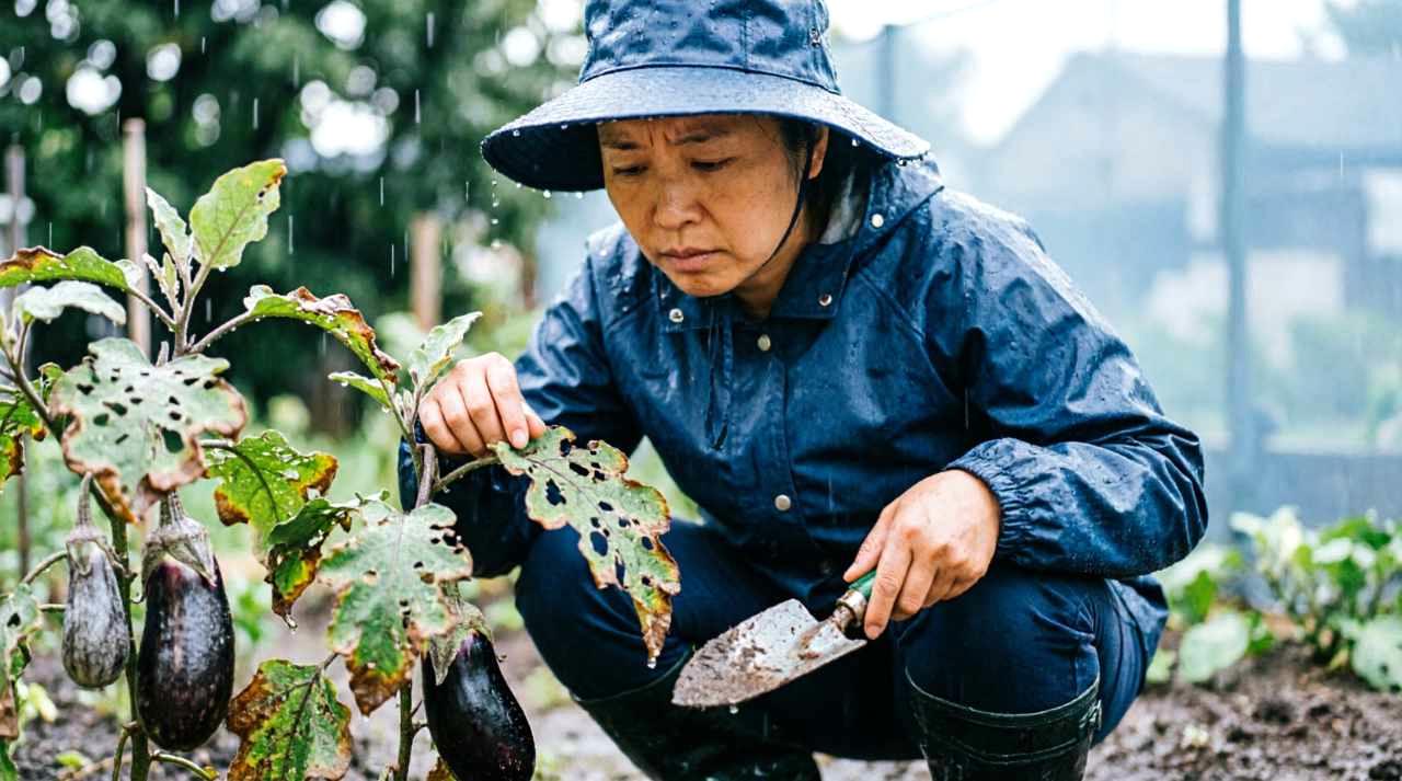 ジャガイモの葉に付着した害虫と被害を受けた芋のイメージ
