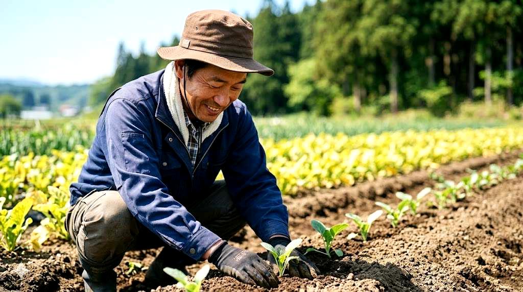 オクラ栽培前に堆肥を混ぜ込んで土作りをする様子