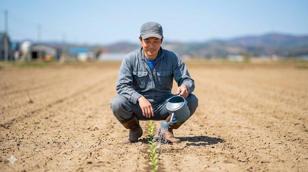 パセリの葉に適量の水を与える水やり作業