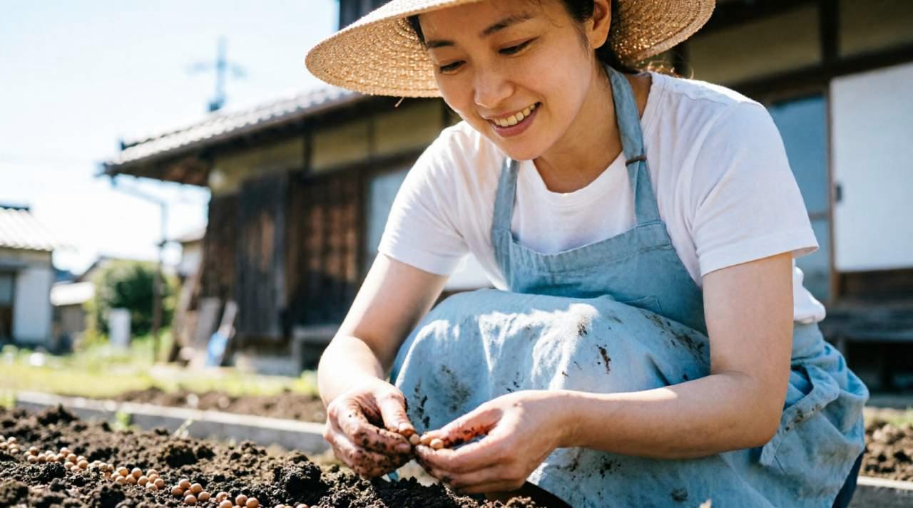ポットに播種したソラマメと畑の直播きの比較